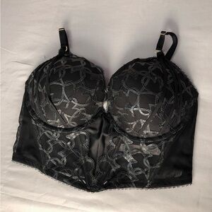 Victoria's Secret Black Lace Bustier Bra with Interlaced Heart Design Size 38C